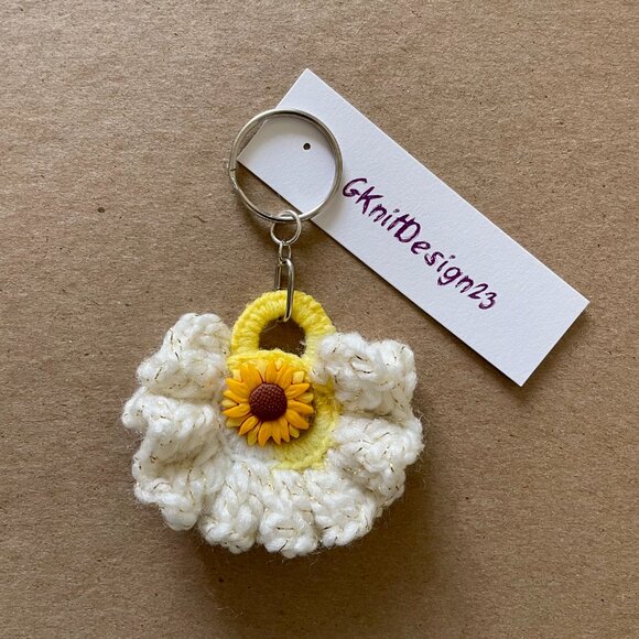 Handmade Keychain, Crochet Backpack Charm, Floral Charm - Picture 3 of 5